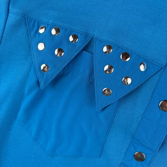 VINTAGE 90s Bonnie and Bill by Holly Bright Blue Short Sleeve Shirt Size MEDIUM - Picture 5 of 7